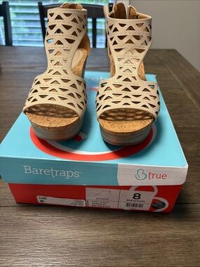 BareTraps Soft Gold Laser-Cut Wedge Sandals